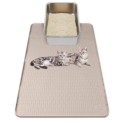 Kalolary Cat Litter Box Mats, Large 34" x 22" Silicone Cat Mat, Easy to Clean Kitty Litter Trapping Mat, Soft on Kitty Paws, Waterproof, Urine-Proof Kittys Litter Mats for Floor, Beige - color: Beige: 86x56cm