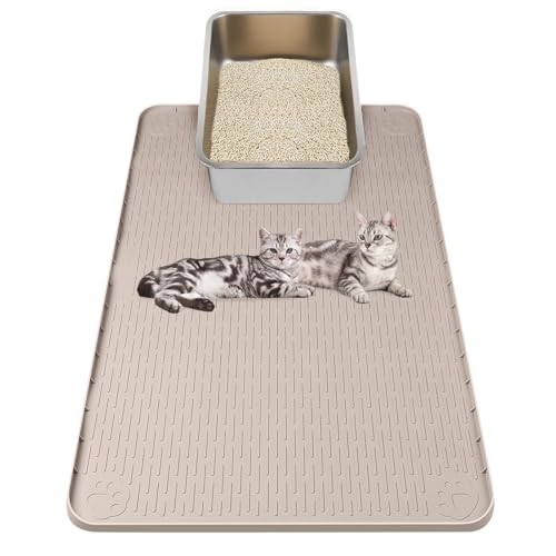 Kalolary Cat Litter Box Mats, Large 34" x 22" Silicone Cat Mat, Easy to Clean Kitty Litter Trapping Mat, Soft on Kitty Paws, Waterproof, Urine-Proof Kittys Litter Mats for Floor, Beige - color: Beige: 86x56cm