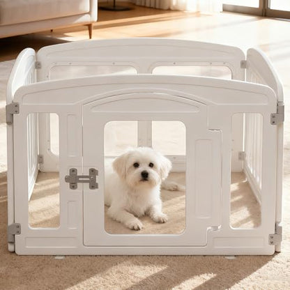 Clear Acrylic Dog Playpen Indoor, Height 24 inch, 4 Panels for Small and Puppy Dogs, White - color: White
