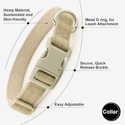 Plutus Pet Cotton Hemp Dog Collar and Leash Set, Adjustable Collar for Small, Medium, and Large Dogs, Heavy Duty and Soft on Skin, Khaki, XS - color: Khaki, size: X-Small