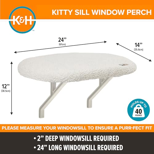 K&H Cat Window Perch Kitty Sill - Cat Window Hammock Bed with Strong Suction Cups Hold 40 lbs, Cushioned Windowsill Bed for Indoor Cats, Washable Cover, Cream Fleece, 24 x 14 Inches - style: Unheated