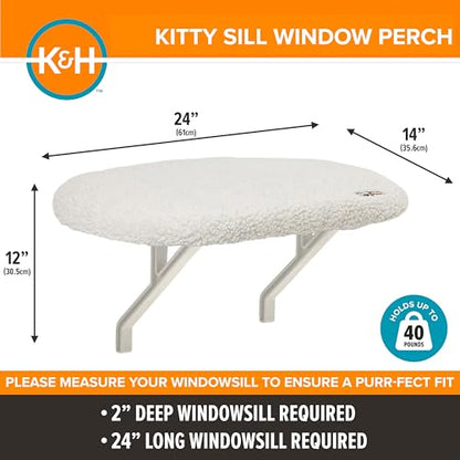 K&H Cat Window Perch Kitty Sill - Cat Window Hammock Bed with Strong Suction Cups Hold 40 lbs, Cushioned Windowsill Bed for Indoor Cats, Washable Cover, Cream Fleece, 24 x 14 Inches - style: Unheated