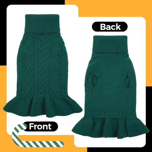 Lelepet Dog Sweater Christmas Turtleneck Knitwear Sweatshirt Cable Knit Warm Dress for Small Medium Large Dogs Puppy Fall Sweater, Pug, Pomeranian, M, Green - color: Dark Green, size: M