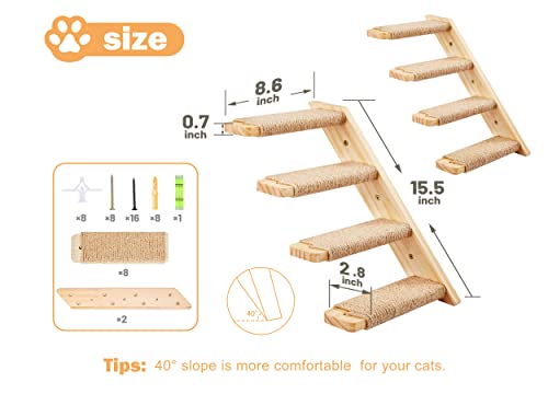Cat Wall Climbing Shelf, 2 pcs Cat Wall Climber, 4 Step Climbing Stairs, Wall-Mounted Ladder with Sisal Scratching Rope, Perfect Wall Furniture for Perching (CatStairs2P4Steps) - color: 2 Pack 4 Steps