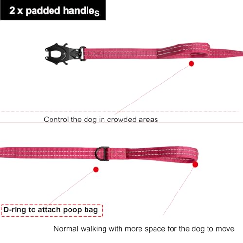 ICEFANG Relfective Dog Leash for Medium Large Dogs,K9 Training Walking Lead with Double Handle,Heavy Duty Auto-Lock Metal Clasp (6ft, Pink) - color: Pink, size: 6 ft (No bungee)