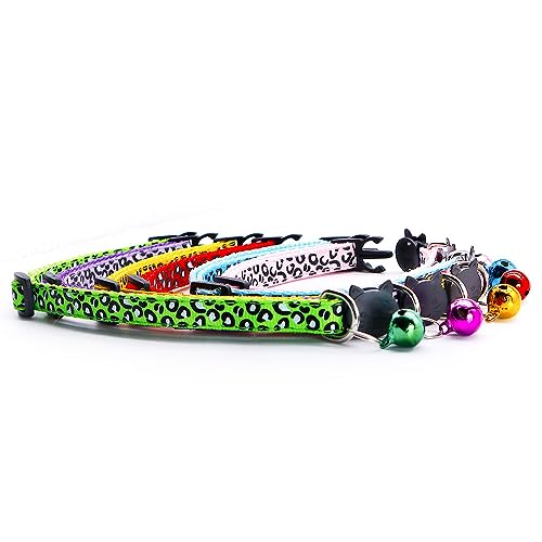 Reflective 2 Pack Breakaway Cat Collars with Bell Leopard Pattern Cute Kitty Adjustable 7.5-12.5 Inch Safe Kitten Collars Charms (Red)