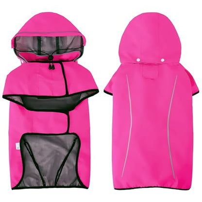 Mile High Life Dog Raincoat, Adjustable Waterproof Pet Rain Jacket, Reflective Hooded Poncho for Small Medium Large Dogs, Lightweight Breathable Pet Rain Coat (Hot Pink,XS Chest 15"-18") - color: Hot Pink, size: X-Small