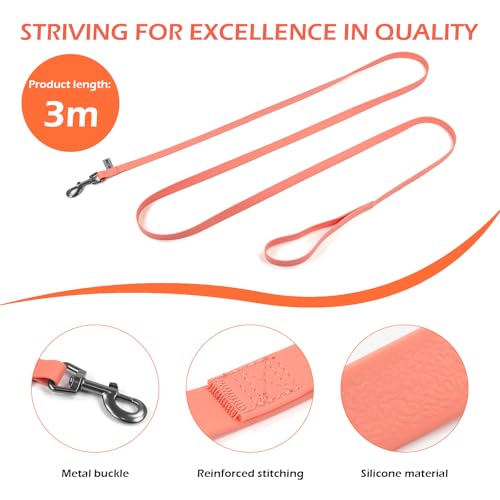 Wolfone 10ft Pale Pink Long Leash - Waterproof Training Dog Leash for Recall, Swimming, Camping, Beach, Hunting, Walking（3m*19mm*2.7mm） - color: Pale Pink, size: 10FT