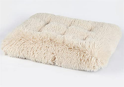 Long Plush Calming Pet Bed Cuddler Pet Bed for Dogs and Cats Fluffy Faux Fur Dog Bed with Anti Slip Bottom Machine Washable Pet Sleep Bed Crate Mat Apricot M - color: Apricot, size: M(25"x19"x4")