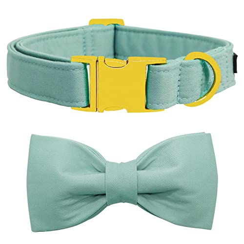 Maca Bates Dog Collar with Bow Bowtie for Dogs Solid Colors Sailor Bow Tie Adjustable Breakaway Green Collars Accessories Birthday Gift for Small Medium Large XL Puppy with Golden Metal Buckle - color: suit-Mint green, size: XS