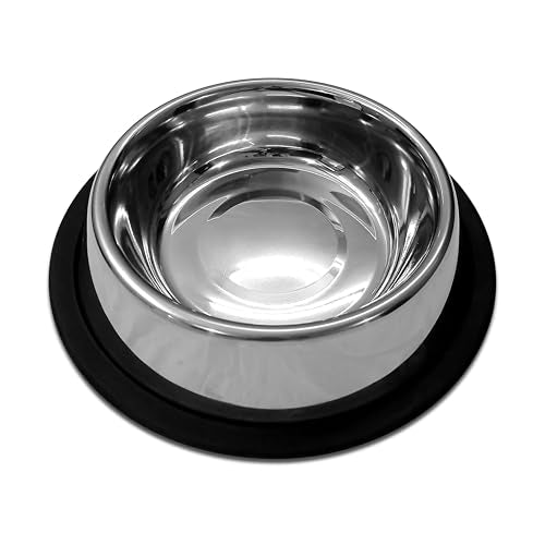 Stainless Steel Dog Bowl - Non-Skid Rubber Base, Rust-Proof & Dishwasher Safe – Durable Food and Water Bowl for Dogs and Cats - 16oz - size: Non Skid Bowl - 16 oz