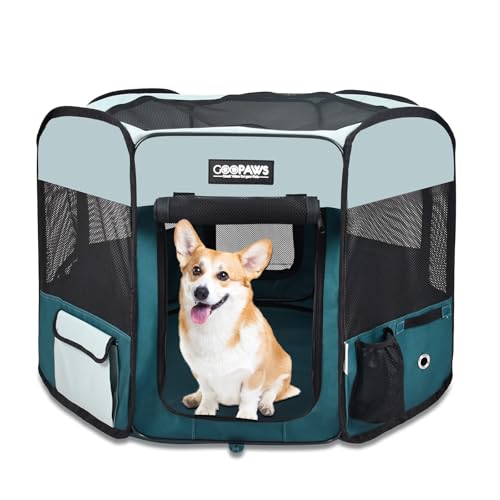 JESPET Pet Dog Playpens 36", 45" & 61" Portable Soft Dog Exercise Pen Kennel with Carry Bag for Puppy Cats Kittens Rabbits, Indoor/Outdoor Use - color: Teal Blue, style: 45x45x24 Inch (Pack of 1)