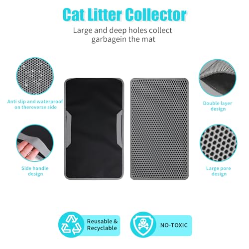 Cat Litter Mat, Kitty Litter Collector, Double Layered Honeycomb Design Waterproof, Anti Urine, Anti Slip, Easy to Clean, Limit Garbage (35"x24", Grey) - color: Gray, size: 24" x 35"
