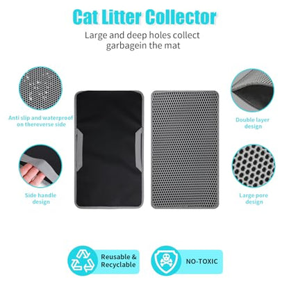 Cat Litter Mat, Kitty Litter Collector, Double Layered Honeycomb Design Waterproof, Anti Urine, Anti Slip, Easy to Clean, Limit Garbage (23"x14.5", Grey) - color: Gray, size: 23" x 14.5"