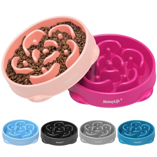MateeyLife Large Slow Feeder Dog Bowls 2PCS, Anti-Choking Puzzle Dog Food Bowls, Anti-Slip Interactive Feeding Slow Down Eating, Bloat Stop Maze Dishes for Large Breeds 4 Cups Pink&Purple - color: D-Pink&Purple, size: Large