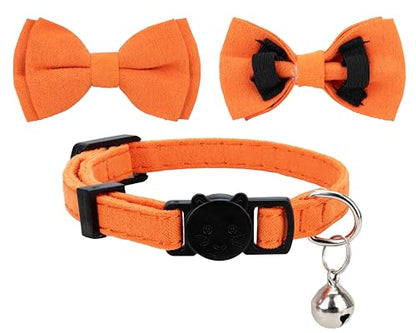 Cat Collar with Bow Tie Bell Breakaway Kitten Small Pet Safety Solid Wedding Basic Pure Color Suede Soft Adjustable [1pc] Orange - color: [1pc] Orange