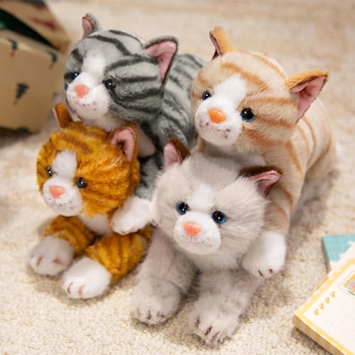 PEACH CAT Striped Cat Stuffed Animal 9.8" Realistic Kitten Plushies Soft Plush Toys Gifts for Kids Orange - style: 9.8“ Orange Cat