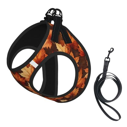 Maple Leaves Fall Pattern Pet Harness Escape Proof Dog Harness Adjustable Mesh Padded Reflective Dog Vest Harness and Leash Set Medium - color: Style 3, size: Medium