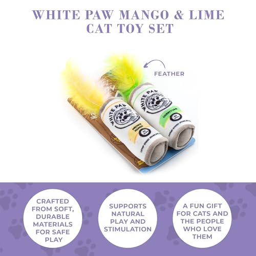 Haute Diggity Kitty White Paw Mango & Lime Set, Plush Cat Toys Catnip Filled with Interactive Crackle Sound, Safe & Durable Toys for Cat & Kitten, 2 Pcs - style: White Paw Mango & Lime