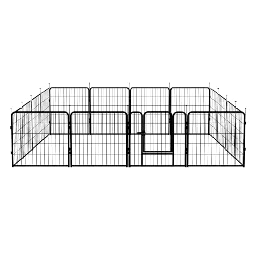 Amazon Basics Dog Playpen, 16 Panels Metal Fence with Door, Foldable for Indoor and Outdoor Use, Suitable for Small to Medium Sized Dogs, 24 Inch Height, Black - style: 16pcs-24"