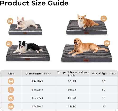 ZOMISIA XXL Dog Bed for Crate - Extra Large Orthopedic Pet Beds with Removable Machine Washable Cover, Egg Crate Foam Puppy Pad, Suitable for Pet Up to 100 lbs, 47"x29" - size: 47.0"L x 29.0"W x 4.0"Th