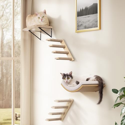 Cat Climbing Shelves Four Stair Shelf Wall Mounted Reversible Left & Right Direction, Cat Stairway Shelf for Climbing with Sisal Rope Ladder Wall Pets Furniture - color: 1 Piece