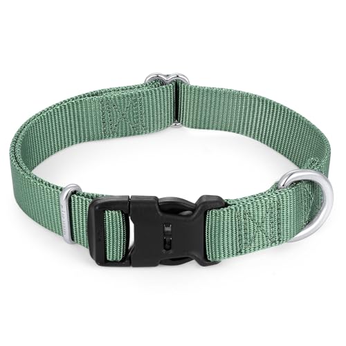 Mikivery Nylon Dog Collar with Quick Release Buckle Soft Adjustable Sturdy for Small Medium Large Dogs Emerald,M - color: Emerald, size: M：13"-20"