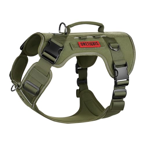 OneTigris No Pull Tactical Dog Harness for Large Dogs, Reflective K9 Working Easy Control Vest with Hook & Loop Panels, Adjustable Dog Vest Harness for Walking Hiking Training - color: Green, size: XL: (N:20"-29", C:31"-40", B.L:11.5", L.L:14.5")