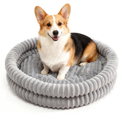 Small Dog Beds, Machine Washable Donut Large Cat Beds for Indoor Cats, Fluffy Round Pet Bed with Anti-Slip Bottom for Puppy and Kitten, Gray, 28"x28"x5" - color: Gray, size: 28”x28”x5”
