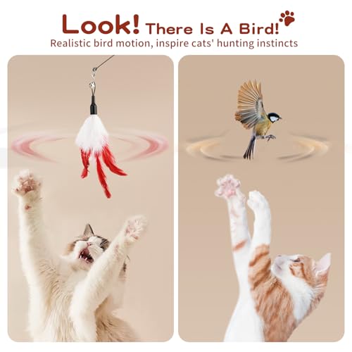 Pawaboo Feather Teaser Cat Toy - Interactive Wand with Extra Long 34.5" Wand and Small Bell, Exerciser Playing Toy for Kittens or Cats, Wine Red & White Feather - color: Wine Red & White