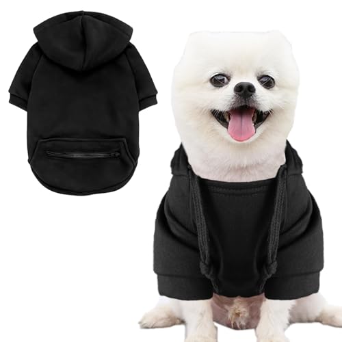 Jecikelon Winter Dog Hoodie Sweatshirts with Pockets Warm Clothes for Small Dogs Chihuahua Coat Puppy Custume Clothing (X-Small, Y02-Black) - color: Y02-Black, size: X-Small