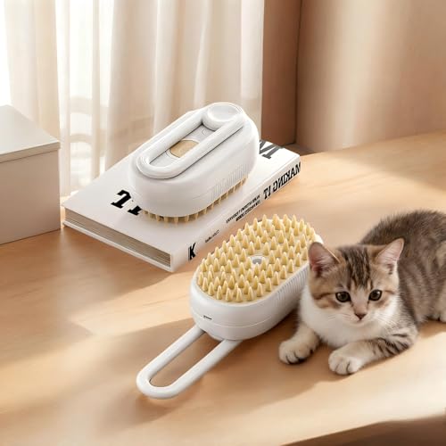 4 in 1 Cat steam brush, USB-Powered Pet for Dogs & Cats | Instant Fog Deshedding Tool, Reduces Shedding & Flyaway Hair | Gentle Grooming Brush for Dog & Cat Hair Loss Control (Beige) - color: Beige