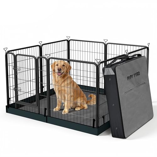 Dog Playpen with Bottom and Storage Bag, 32" H 8 Panels Puppy Pen with Square Bottom, Heavy Duty Dog Fence for Small/Medium Dogs - style: 32"H 8Panels