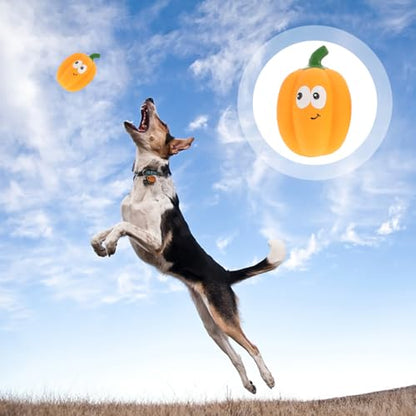 Balacoo 2 Pcs Squeaky Latex Pumpkin Dog Toys, Chew-Redirecting for Destructive Chewing, Teeth-Grinding Texture for Dental Health – for Small & Medium Dogs, Halloween & Fall Play