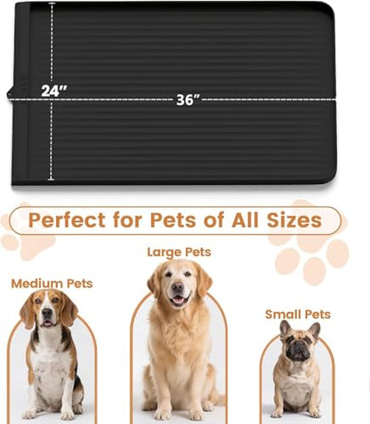 Dog Food Mat 36"x24", Waterproof Pet Feeding Mat with Diversion Grooves and Raised Edges, Large Non-Slip Dog Bowl Mat for Food and Water, Cat Food Mat for Floors, Easy to Clean, Black - color: Black