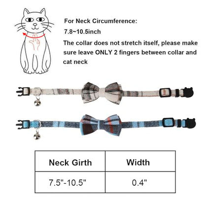 ADOGGYGO Plaid Cat Collars Breakaway with Bow Bell, Removable Bowtie, 2 Pack Beige Blue Plaid Kitten Bow Collar for Cats Kittens - color: Beige&Blue-1