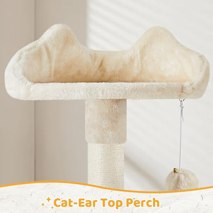 Yaheetech Cat Tree, 54in Tall Cat Tower for Indoor Cats with Extended Platform & Basket, Spacious Cat Condo, Funny Hammock, Scratching Posts and Ladder, Beige - color: Beige