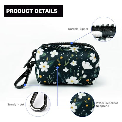 Dog Poop Bag Holder Leash Attachment, Dog Waste Bag Dispenser Zippered Pouch, Fits Any Dog Leash, Includes Free Roll of Dog Bags, Poop Bag Dispenser - 2 Packs, Mixed Cyan&Flower - color: Cyan&Flower