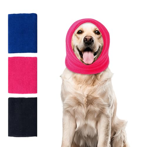 Dog Calming Hoodie Cat Anxiety Relief Cover,Double Layer Thickened Pet Ears Protector Soft Elastic Neck Band Noise Cancelling Ear Muffs for Grooming,Force Drying,Bath,Fireworks (Pink, Large) - color: Pink, size: Large