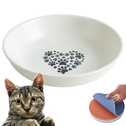 Ceramic Cat Bowl Whisker Friendly – Wide Shallow Cat Food Dish with Non-Slip Base, Dishwasher Safe Feeding Bowl for Indoor Cats - size: 1 PC aixin