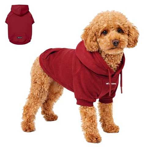 Tuff Pupper Dog Hoodie | Premium Quality Insulated Fabric | Ultra Soft Interior for Superior Comfort | Elastic Cuffs & Drawstring for Warmth | Stretch Fit Suitable for All Breeds (Red, XXS) - color: Crimson Red, size: 5-10 lbs (XX-Small)