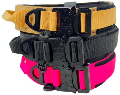 Tactical Dog Collar with Handle, American Flag Patch, 1.5 Inch Wide Thick Heavy Duty Nylon, Quick Release Metal Buckle, Customizable Name Plate, Ideal Dog Collars for Medium to Large Breeds K9 Harness - color: PINK 18-24 inch, size: adjustable 18-24 inche