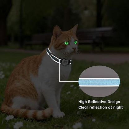 Cat Collar with Bells Reflective Cat Collars Breakaway with Oxford Cloth Soft Padding Adjustable Kitten Collar with QR（CodeCaribbean Blue） - color: Caribbean Blue