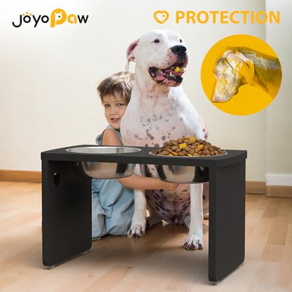Elevated Dog Bowls, Bamboo Raised Dog Bowl for Large Dogs, with 2 Stainless Steel Bowls (13'' Tall-68oz Bowl, Black) - color: Black, size: X Large: 13'' Tall-68oz Bowl