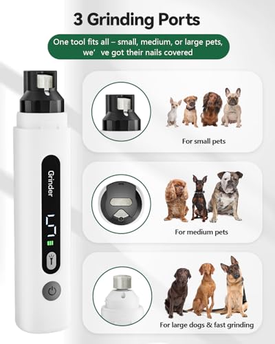 weini Dog Nail Grinder with Sponge Dust Collection, Ultra Quiet <35dB Pet Nail Trimmer for Large Dogs & Cats, Professional 5-Speed Electric Dog Nail Grinder Quiet, 7H Runtime,White