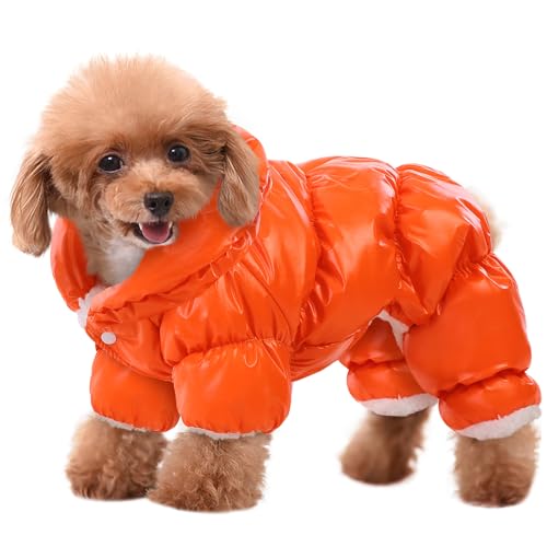 AOFITEE Dog Coat, Waterproof Dog Jacket, Fullbody Dogs Winter Coat Snowsuit, Windproof Puppy Puffer Jacket Snow Suit with Legs, Pet Fleece Winter Vest, Cold Weather Coats for Small Dogs, S - color: Orange, size: Small