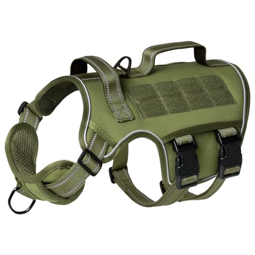 Tactical Dog Harness Medium Sized, Heavy Duty No Pull Dog Harness with Handle, Easy On and Off Service Dog Vest with Molle System, Reflective Pet Vest for Walking Hiking Training - color: Green, size: M(Neck:17-23",Chest:22-32"),35-50 lbs