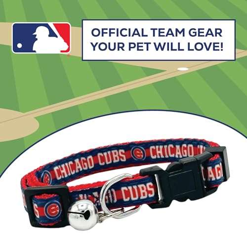 MLB CAT Collar Chicago Cubs Satin Cat Collar Baseball Team Collar for Dogs & Cats. A Shiny & Colorful Cat Collar with Ringing Bell Pendant - color: Chicago Cubs