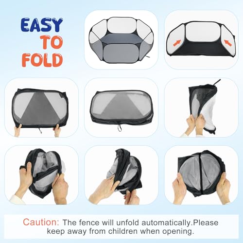 Pawaboo Small Animals Playpen with Pad, Waterproof Small Pet Cage Tent with Reusable Pad, Portable Outdoor Yard Fence for Chick/Kitten/Puppy/Guinea Pig/Rabbits/Chinchillas, Black/Gray - color: Black/Gray
