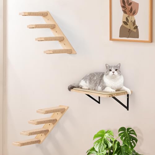 Cat Climbing Stair Shelf, Wall Mounted Ladder 2PCS 4 Steps Reversible Left & Right Direction, for Cats up to 15 Pounds, Cat Stairway with Jute Scratching Ladder Shelves for Kitten Perch Sleeping - color: 2 Pieces